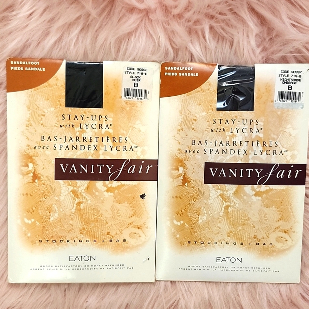 VINTAGE [NEW] EATON VANITY FAIR 2CT BUNDLE STAY-UP STOCKINGS W/LACE-B